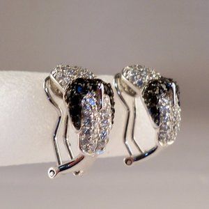 New Rare Vintage Charles Winston Black RP Buckle Cubic Zirconia Silver Earrings